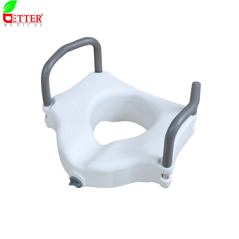 USA Style Tool Free 2 in 1 White Color PP Plastic Raised Toilet Seat 4" with Armrest