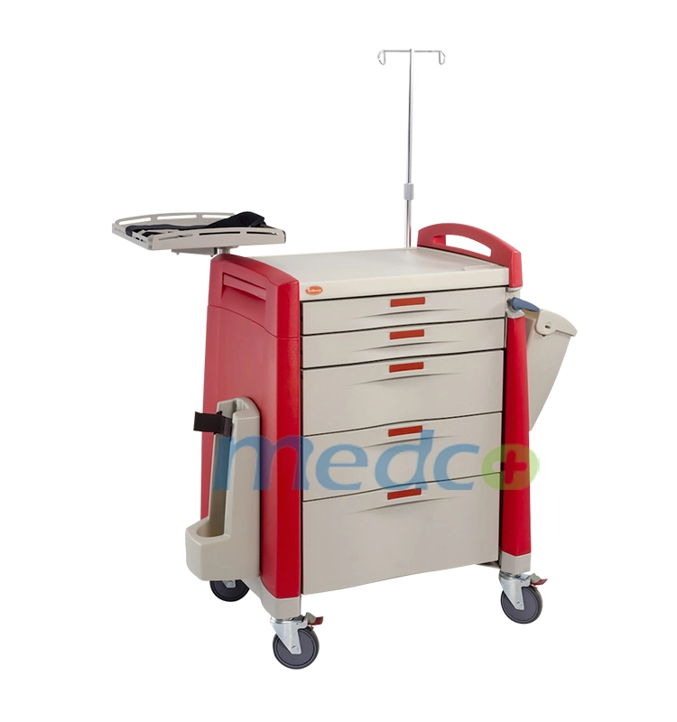 Patient Nursing ABS Emergency First Aid Treatment Cart Trolley with Oxygen Tank Holder